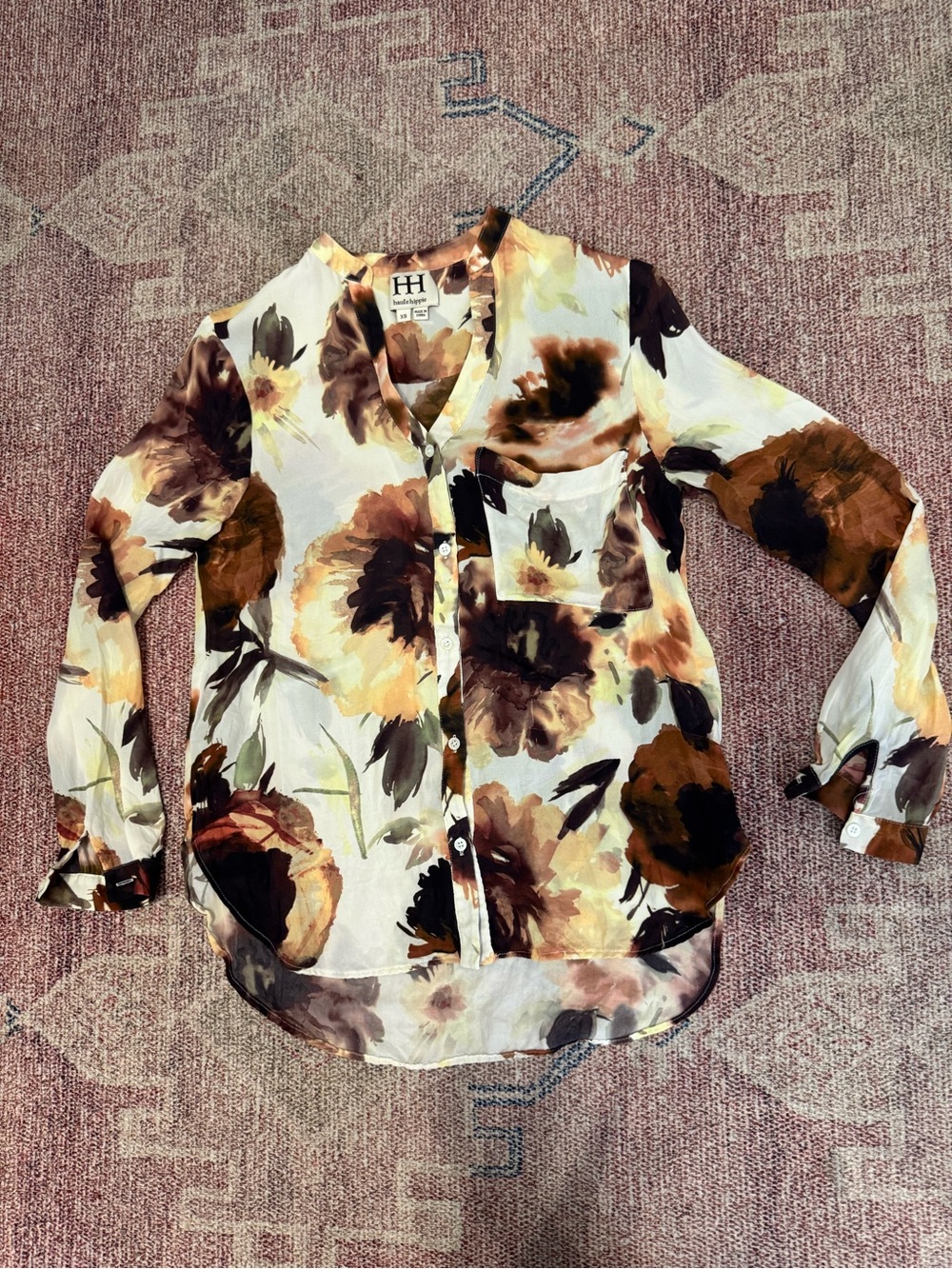 Haute Hippie silk button down floral blouse XS like new